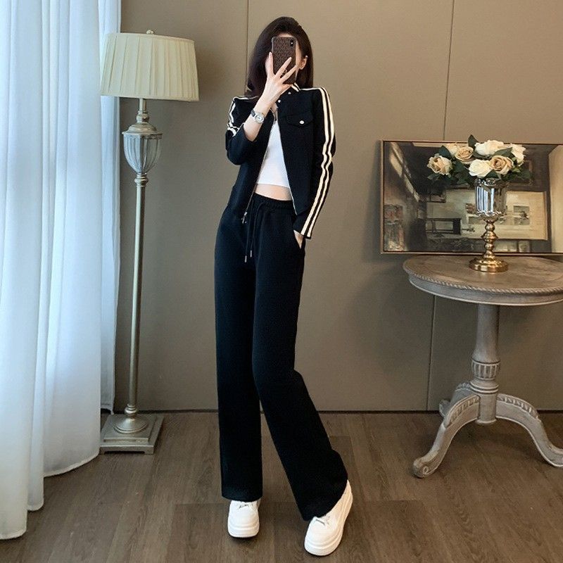 Damen Sportanzug Set Reißverschluss Weite Hose