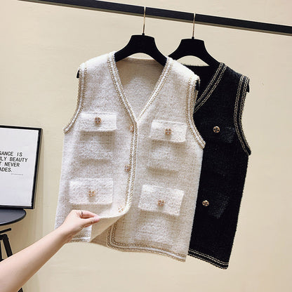 Damen Strickweste Dekorative Knöpfe Praktische Taschen Norvielle - Norvielle