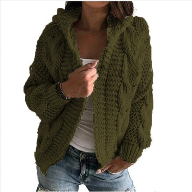 Damen Grobstrick Cardigan Kapuze tiefen Taschen Norvielle
