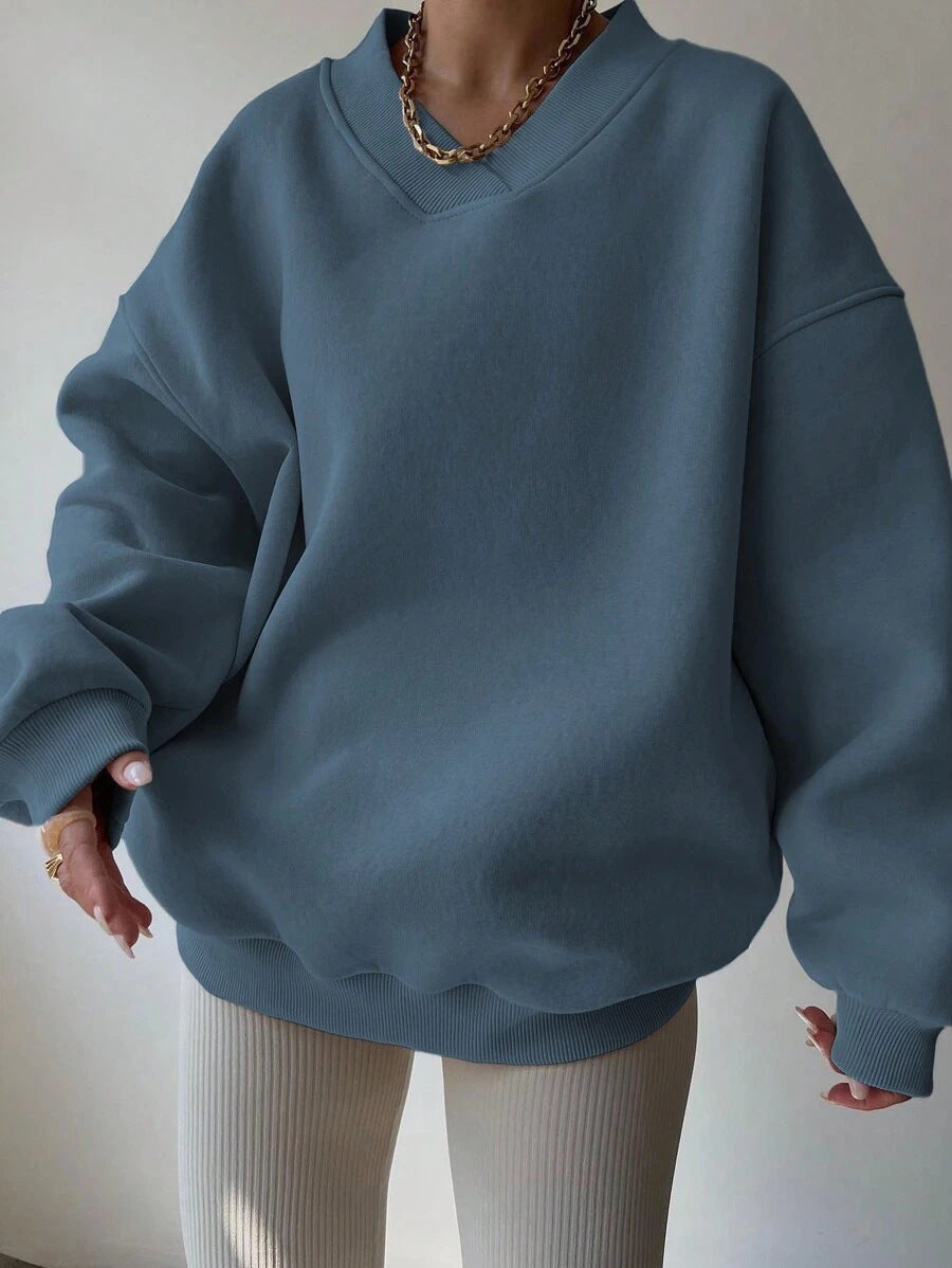 Damen Oversized Sweatshirt V-Ausschnitt Breite Ärmel Norvielle