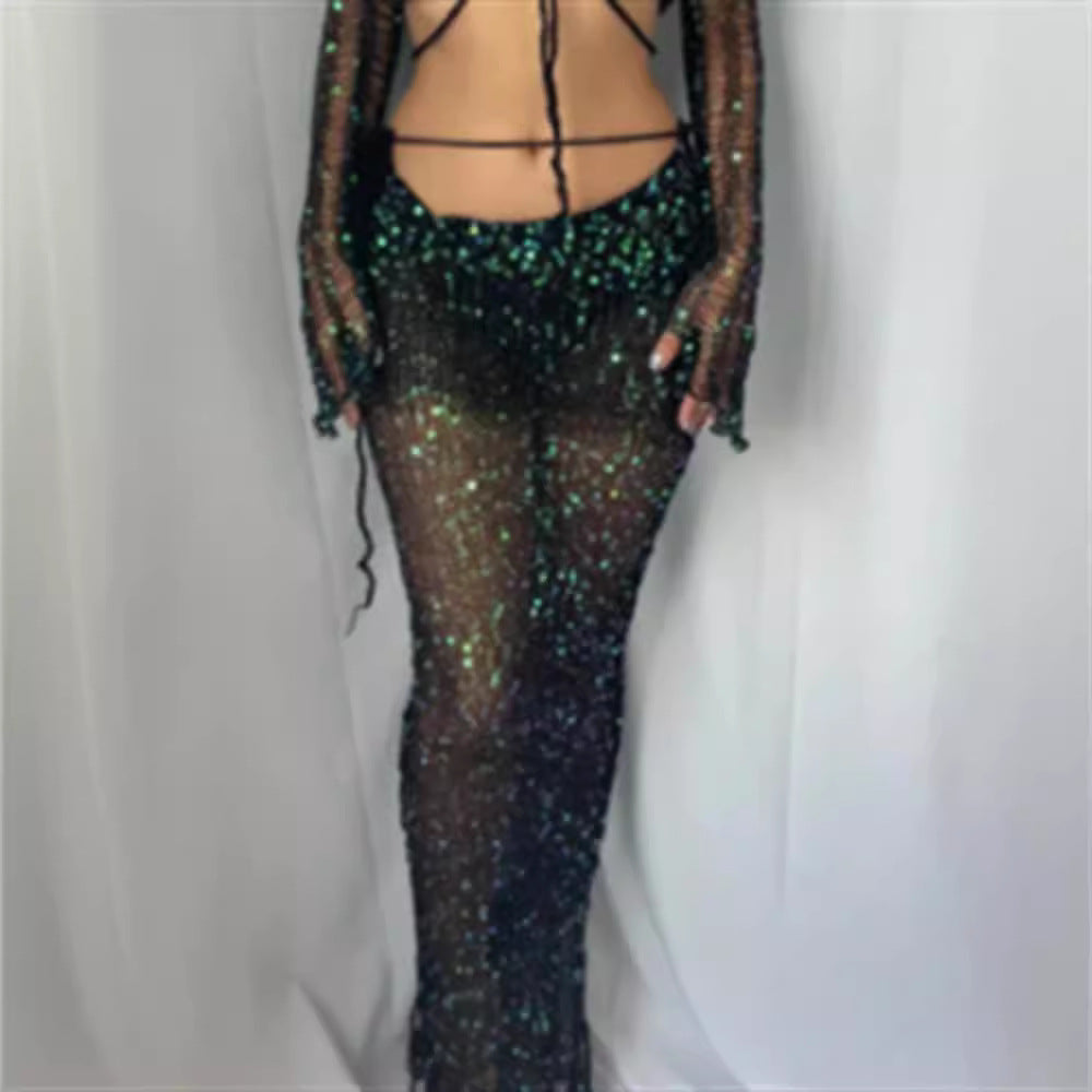 Damen Netzhose Glitzernde Pailletten Elegant