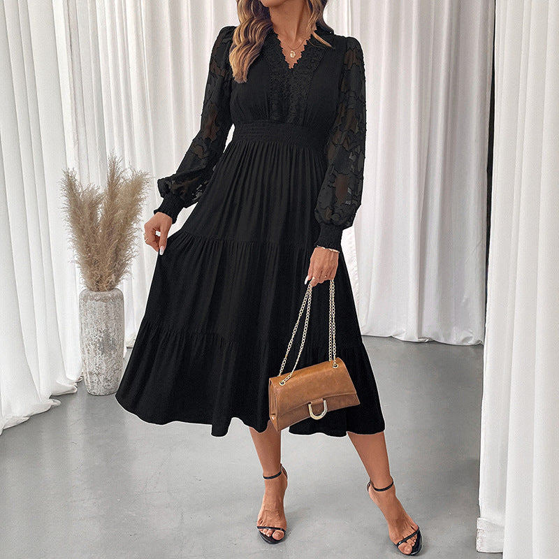 Damen Maxikleid mit Puffärmeln Rüschen Details Norvielle