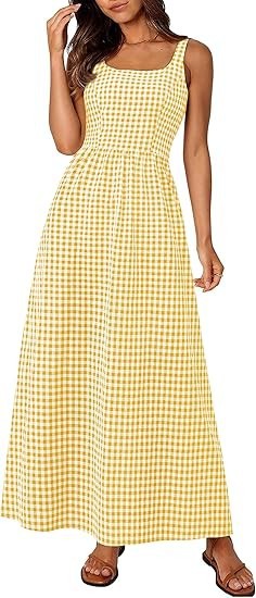 Damen Maxikleid Karomuster Elastisch Verstellbare Träger Norvielle