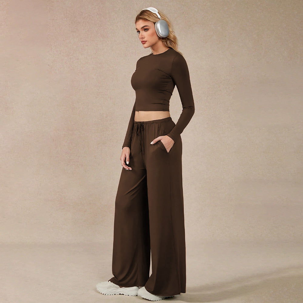 Damen Jogginganzug Weites Design Elastischer Bund Beige