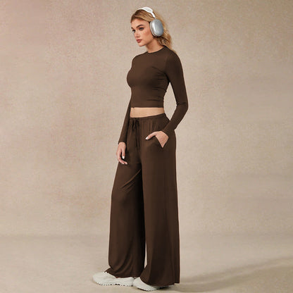 Damen Jogginganzug Weites Design Elastischer Bund Beige