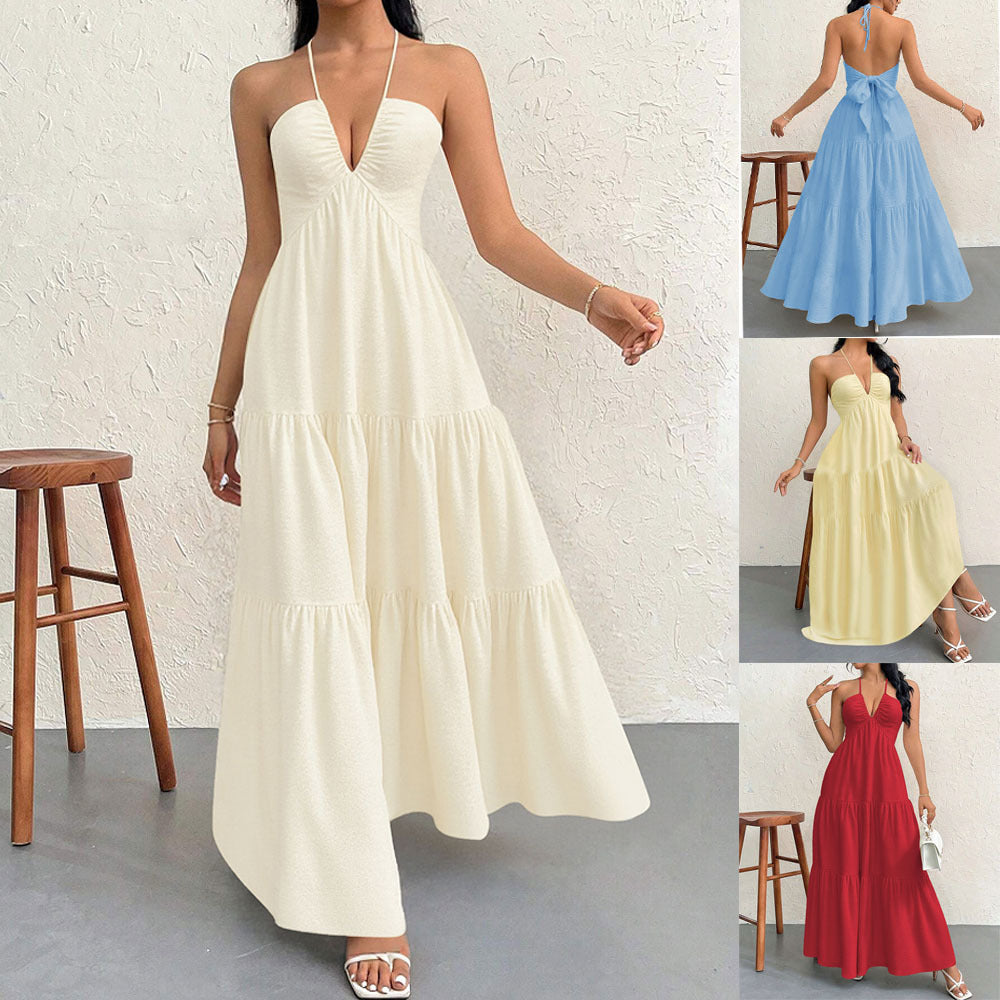 Damen Maxikleid V-Ausschnitt Volants Norvielle - Norvielle
