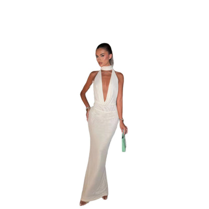 Damen Maxikleid Elegantes Design Tiefes Dekolleté