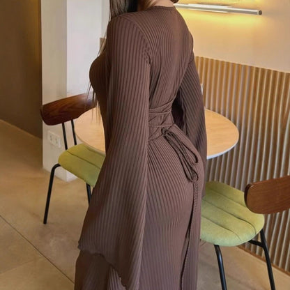 Damen Maxikleid Weite Ärmel Elegantes Detail