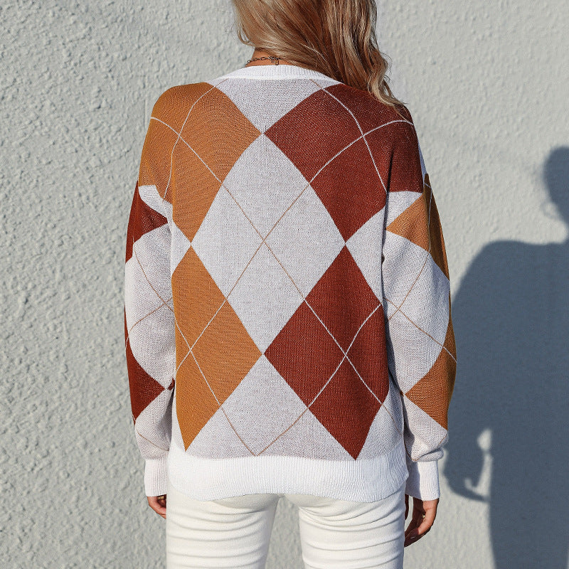 Damen Strickpullover Rautenmuster Norvielle