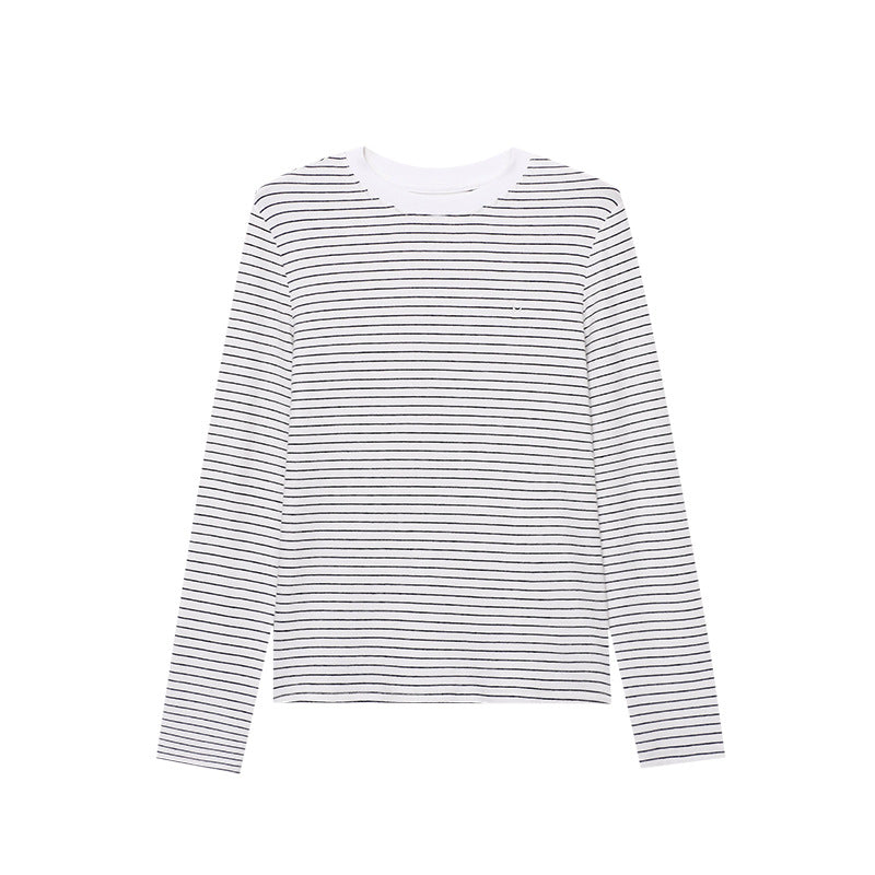 Damen Langarmshirt Klassisches Streifenmuster Rundhals Weiß