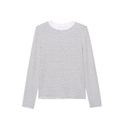 Damen Langarmshirt Klassisches Streifenmuster Rundhals Weiß