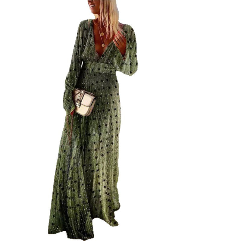 Damen Maxikleid V-Ausschnitt Schwingärmel Norvielle
