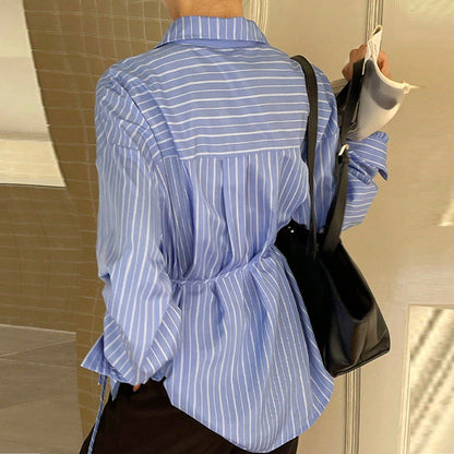 Damen Bluse mit Bindeband Streifenmuster Norvielle