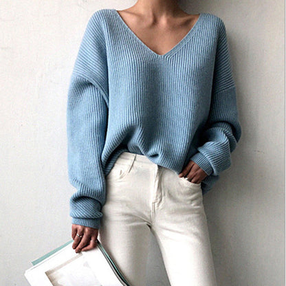 Damen Pullover V-Ausschnitt Strukturierter Look Breite Ärmel Norvielle