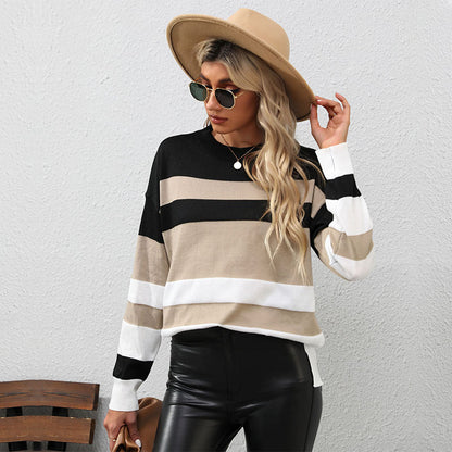 Damen Pullover Streifen Lässiger Schnitt Kontrastdetails Norvielle