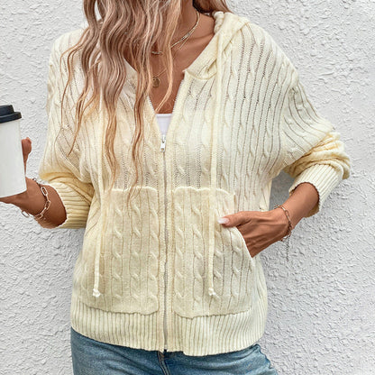 Damen Strickjacke Kapuze Reißverschluss Norvielle