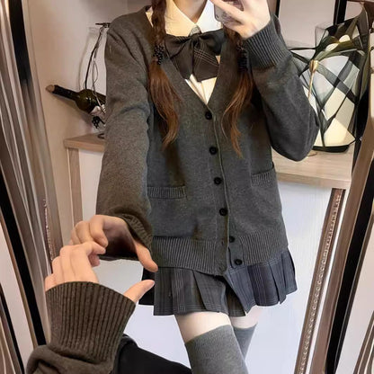 Damen Strickjacke Klassischer Kragen Dekoratives Schleifen-Design