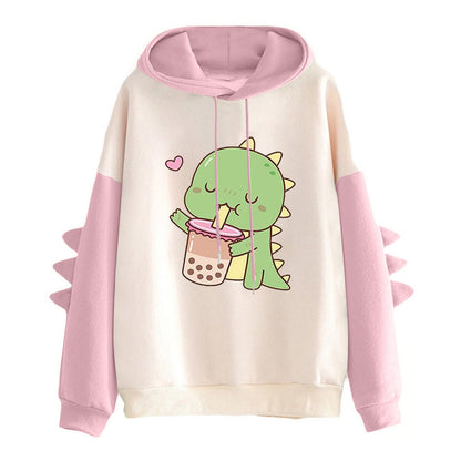 Damen Kapuzenpullover Niedliches Dinosauriermotiv Ergonomischer