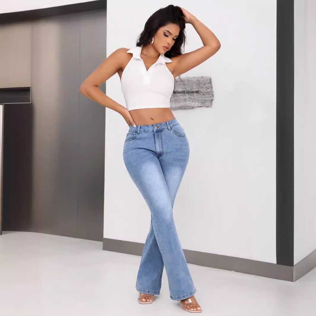 Damen Bootcut Jeans Hochbund Ausgefallenes Design Norvielle