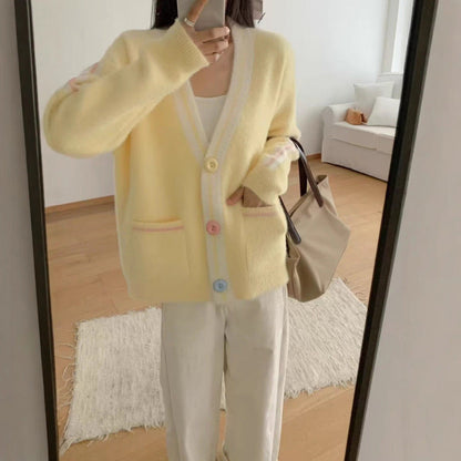 Damen Cardigan Bunt Knöpfe Taschen Norvielle - Norvielle
