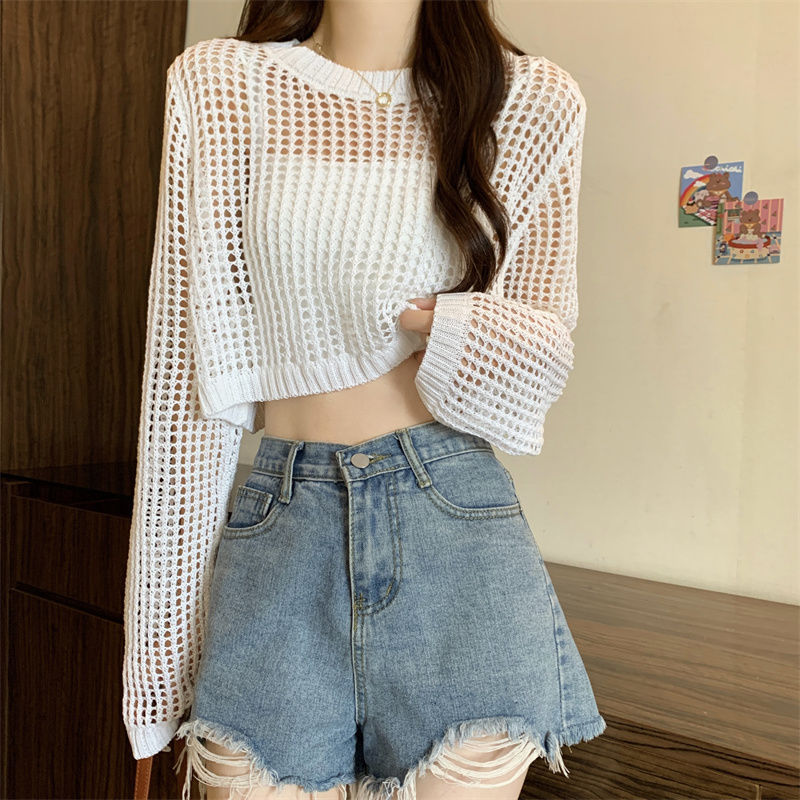 Damen Netzpullover Crop-Design