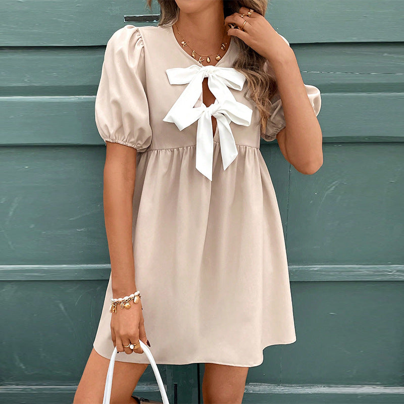 Damen Mini-Kleid Rüschen Schleife Norvielle - Norvielle
