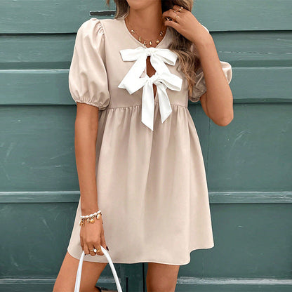 Damen Mini-Kleid Rüschen Schleife Norvielle - Norvielle