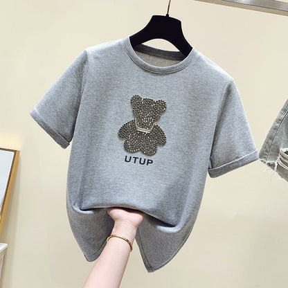 Damen T-Shirt Glitzer Bärenmotiv Lässiger Schnitt Norvielle