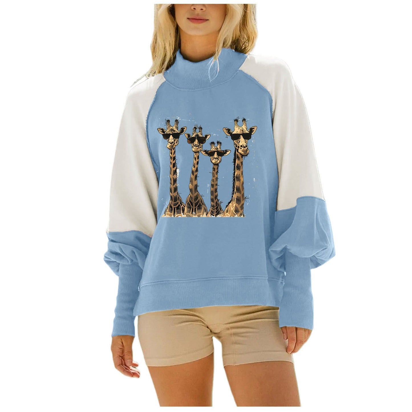 Damen Sweatshirt Giraffenmotiv Baumwolle Grün