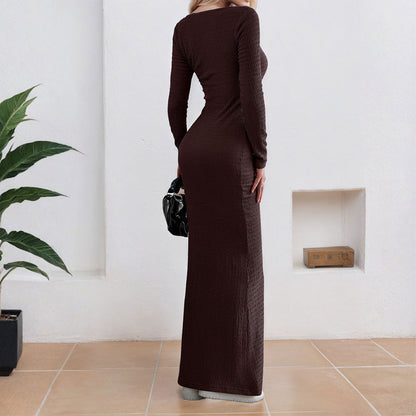 Damen Maxikleid Quadratischer Ausschnitt Lange Ärmel Norvielle