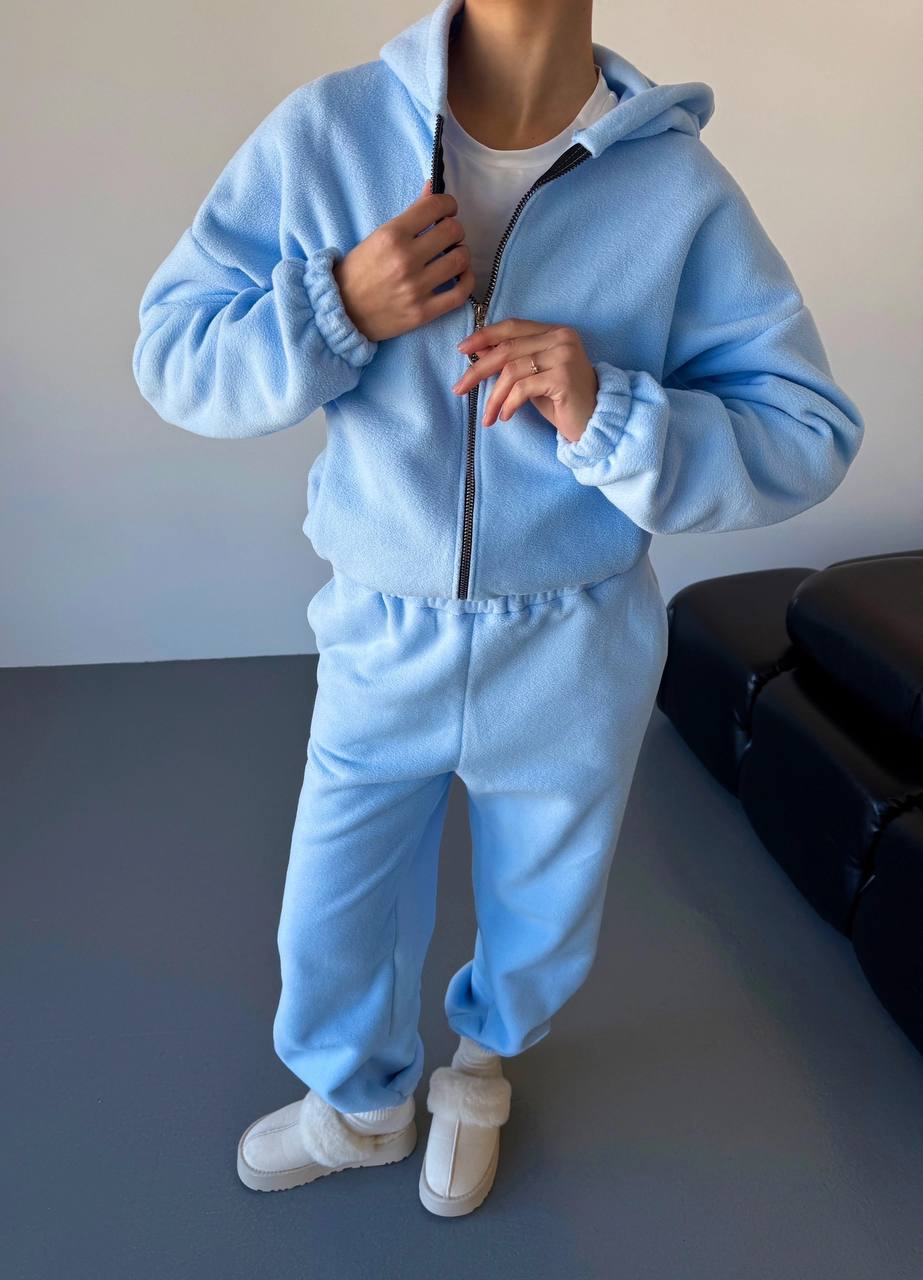Damen Fleece-Loungewear-Set mit Cropped-Jacke und Jogginghosen