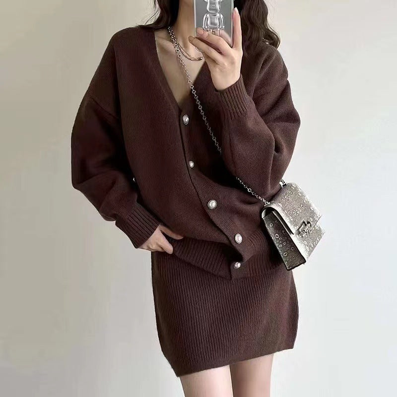 Damen Strickkleid minimalistisch mit abnehmbarer Strickjacke