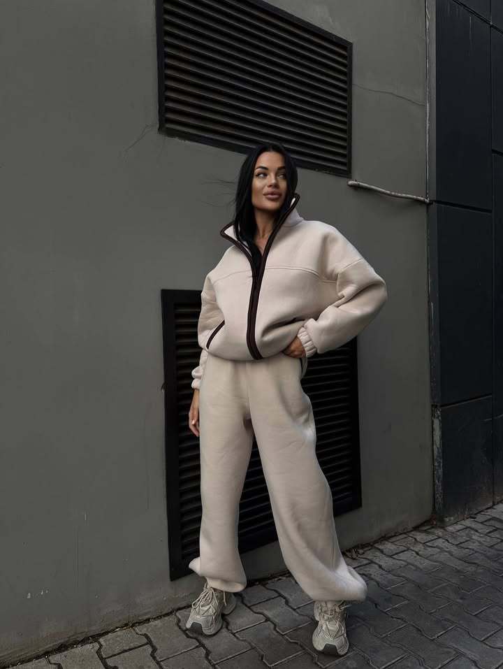 Damen Fleece-Jogginganzug Hochkragen Kängurutasche Norvielle
