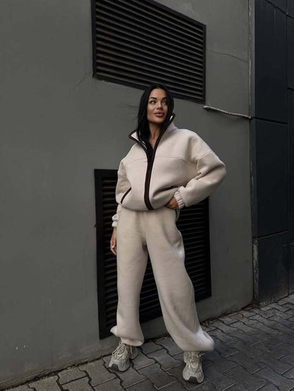Damen Fleece-Jogginganzug Hochkragen Kängurutasche Norvielle
