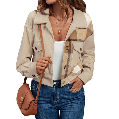 Damen Kurzjacke Karomuster Aufgesetzte Taschen Norvielle