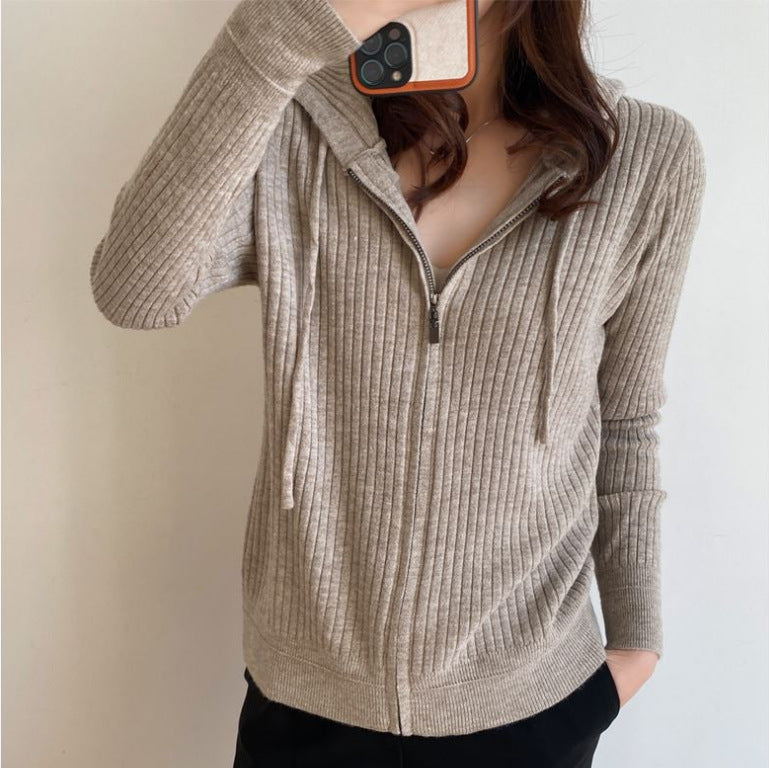 Damen Strickjacke mit Kapuze Rippstruktur Norvielle - Norvielle