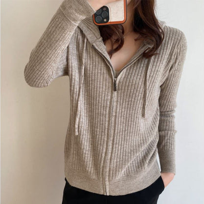 Damen Strickjacke mit Kapuze Rippstruktur Norvielle - Norvielle