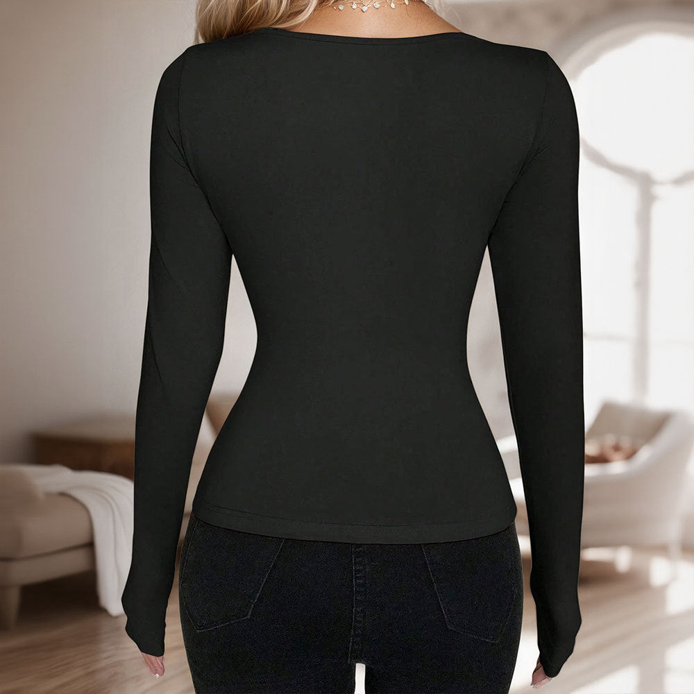 Damen Langarmshirt Figurbetont Schnürdesign Norvielle