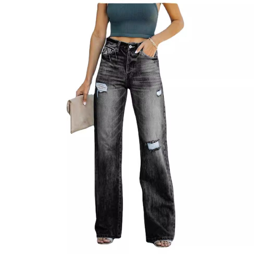 Damen Weite Jeanshose Destroyed Effekt