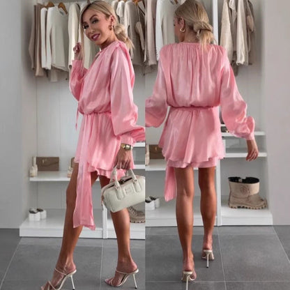 Damen Wickelkleid Seidenstoff Glänzend Norvielle