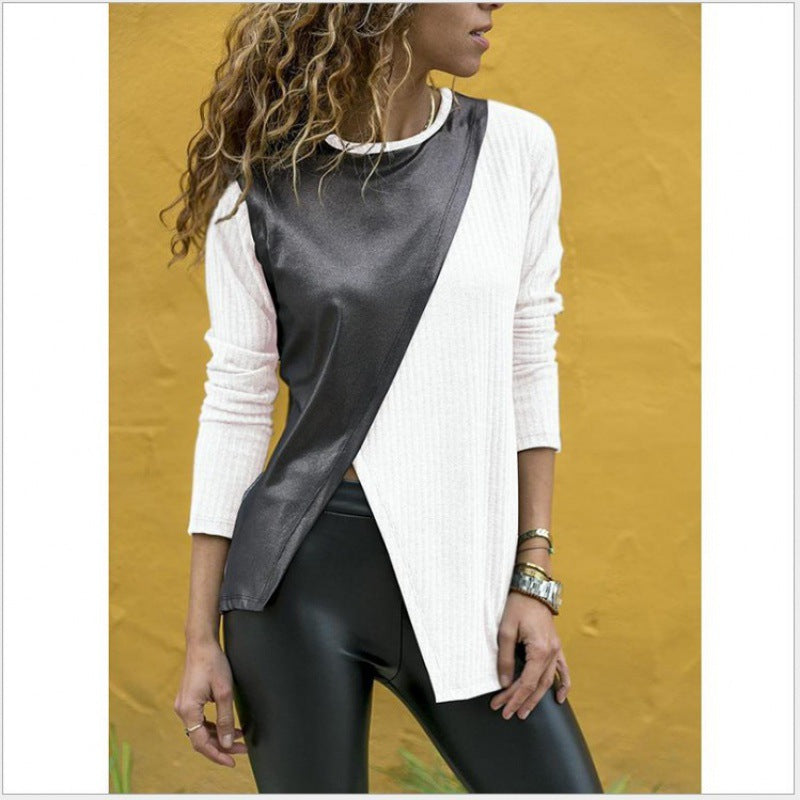 Damen Langarmshirt Stoffmix Asymmetrisch Norvielle