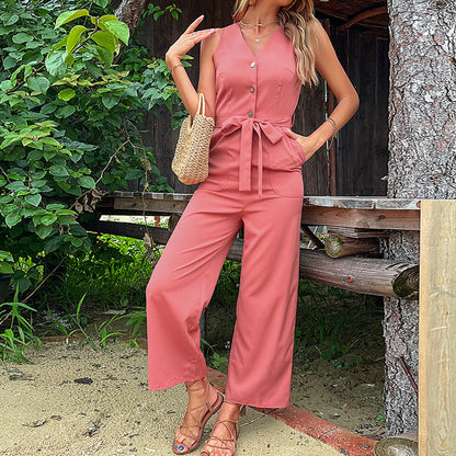 Damen Jumpsuit Bequem Taillierbarer Gürtel Norvielle