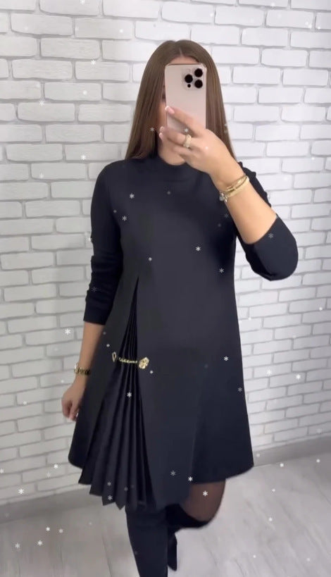 Damen Kleid mit Drapierung und Taillengürtel Elegantes es