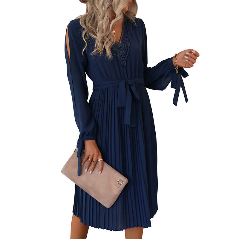 Damen Wickelkleid Midi Rüschen Taillenknoten Norvielle