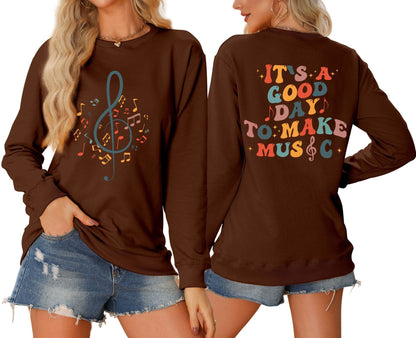 Damen Sweatshirt Musik Motiv Weiß