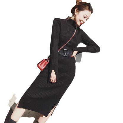 Damen Strickkleid mit Gürtel und hohem Kragen Norvielle -> Damen