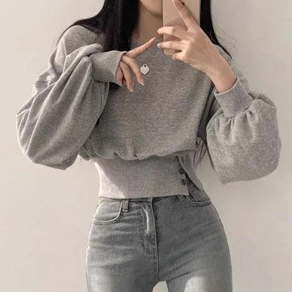 Damen Cropped Sweatpullover Puffärmel Norvielle