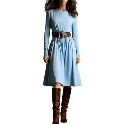 Damen Elegantes Kleid Langarm Taillengürtel Norvielle