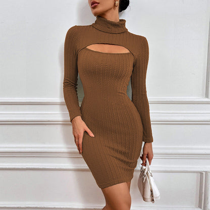Damen Strickkleid Rollkragen Cut-Out-Detalien