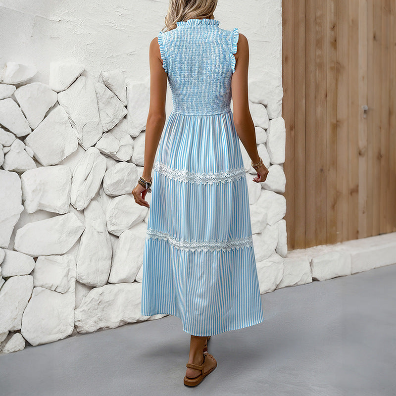 Damen Maxikleid Gestreift Voluminöse Rüschen Norvielle